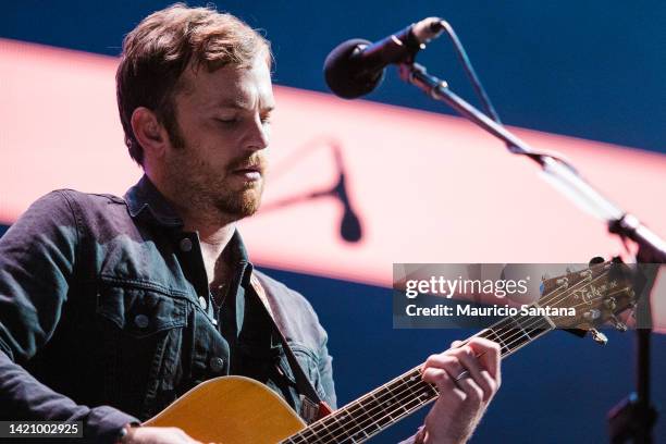 Caleb Followill singer member of the band Kings of Leon performs live on stage on November 1, 2014 in Sao Paulo, Brazil.