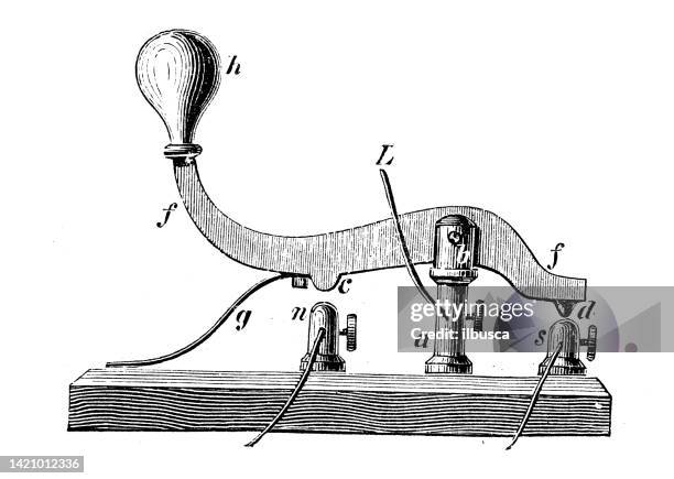 bildbanksillustrationer, clip art samt tecknat material och ikoner med antique illustration, physics principles and experiments, electricity and magnetism: telegraph - telegraf