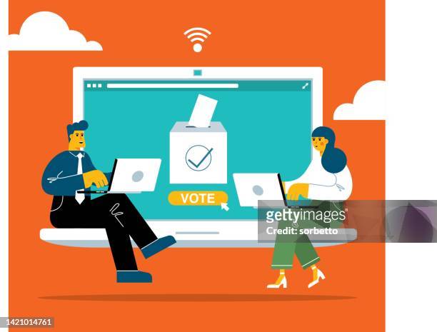 stockillustraties, clipart, cartoons en iconen met laptop - online voting - ledematen