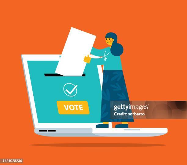 on-line voting - laptop - businesswoman - nomination stock illustrations