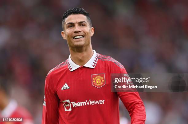 Cristiano Ronaldo of Manchester United smiles during the Premier League match between Manchester United and Arsenal FC at Old Trafford on September...