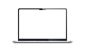 Realistic macbook mockup. Blank white screen laptop vector template