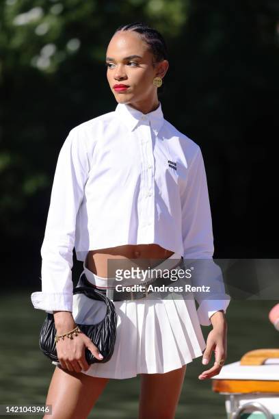 Yasmin Finney arrives at the Hotel Excelsior during the 79th Venice International Film Festival on September 05, 2022 in Venice, Italy.