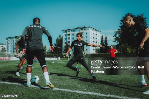 Antoine Bernede of FC Red Bull Salzburg ahead of their UEFA Champions League group E match against AC Milan at Trainingszentrum Taxham on September...