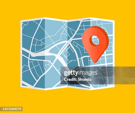 Folded Location Map With Marker City Map With Pin Pointer High-Res ...