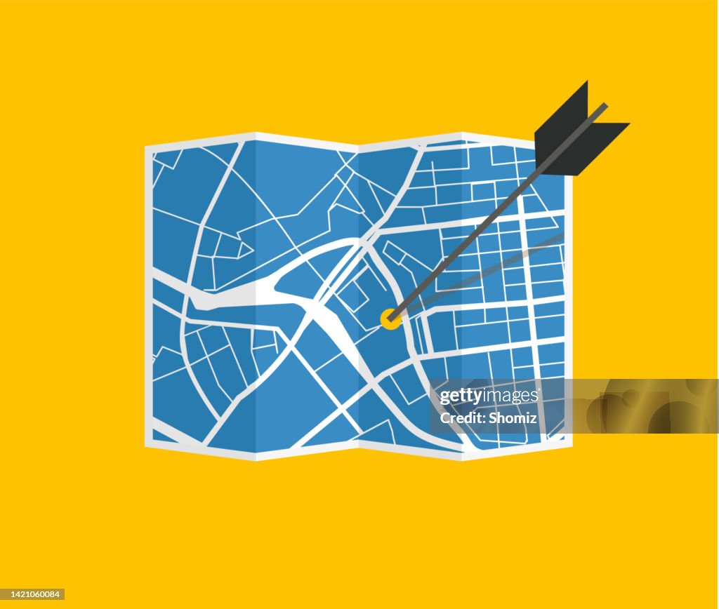Folded Location Map With Marker City Map With Pin Pointer High-Res ...