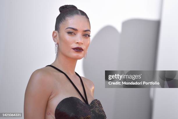 Italian singer Elodie at the 79 Venice International Film Festival 2022. Red carpet Ti Mangio Il Cuore e Les Enfants Des Autres. Venice , September...