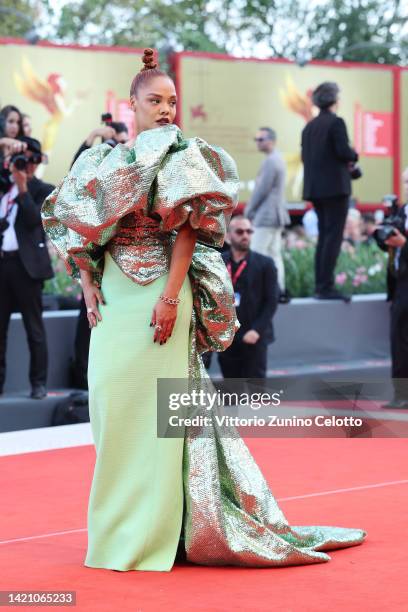 Tessa Thompson attends the "Don't Worry Darling" red carpet at the 79th Venice International Film Festival on September 05, 2022 in Venice, Italy.