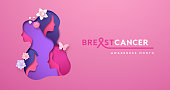 Breast Cancer month pink papercut women team face