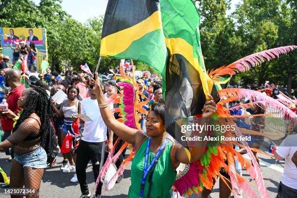 Revelers participate in the annual West Indian Day parade on September 5, 2022 in the Brooklyn Borough of New York City. The annual celebration of...