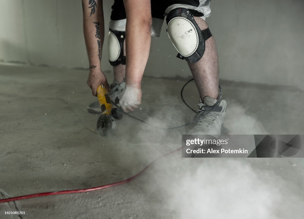 Work Concreate Dust Concrete Dust Is Thrown Out By Angle Grinder Used For A Construction ...