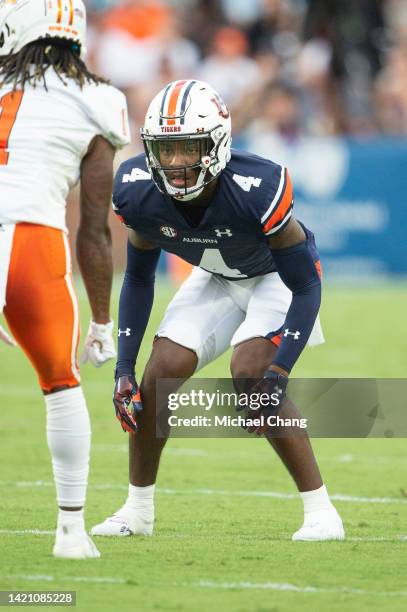 Cornerback D.J. James of the Auburn Tigers during their game against the Mercer Bears at Jordan-Hare Stadium on September 03, 2022 in Auburn, Alabama.