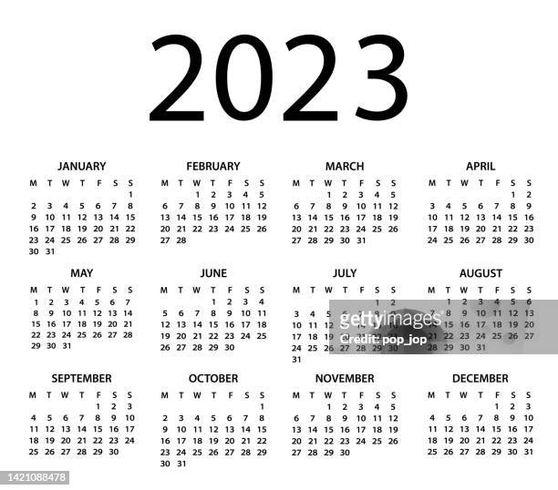 ilustrações de stock, clip art, desenhos animados e ícones de calendar 2023 - vector illustration. week starts on monday - calendário
