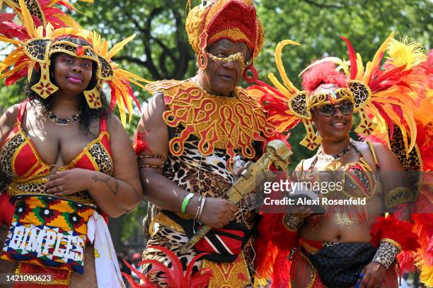 Revelers participate in the annual West Indian Day parade on September 5, 2022 in the Brooklyn Borough of New York City. The annual celebration of...