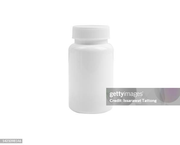 blank medicine bottle isolated on white background - einmachglas leer stock-fotos und bilder