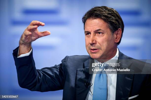 Star Movement leader Giuseppe Conte attends the television talk-show "Porta a Porta" broadcast on the Rai Uno channel, on September 5, 2022 in Rome,...