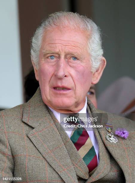 Prince Charles, Prince of Wales, known as the Duke of Rothesay when in Scotland attends the Braemar Highland Gathering at the Princess Royal & Duke...