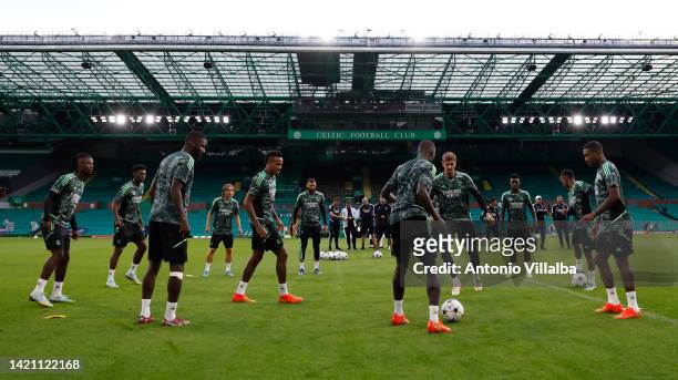Real Madrid squad training prior to their Champions League tie, at Celtic Park on September 05, 2022 in Glasgow, Scotland.