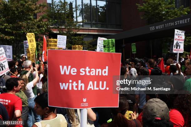 Pro-union protestors hold a rally near the home of Starbucks’ interim CEO Howard Schultz on September 05, 2022 in New York City. Members of the...