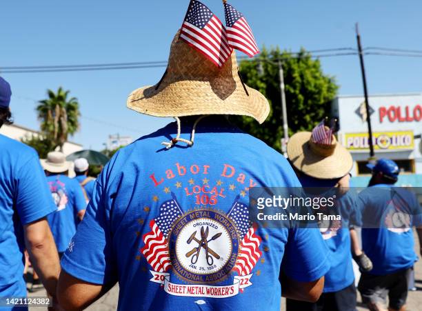 Member of Sheet Metal Workers Local 105 walks in the annual Labor Day Parade hosted by the Los Angeles/Long Beach Harbor Labor Coalition on September...