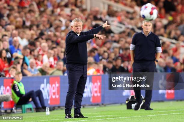 Chris Wilder, Manager of Middlesbrough reacts during the Sky Bet Championship match between Middlesbrough and Sunderland at Riverside Stadium on...