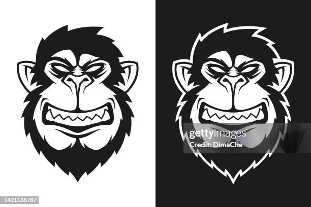 ilustrações de stock, clip art, desenhos animados e ícones de gorilla head cut out silhouette. angry ape character mascot - gorila