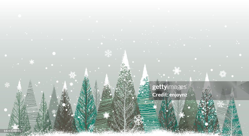 Christmas winter forest snow background