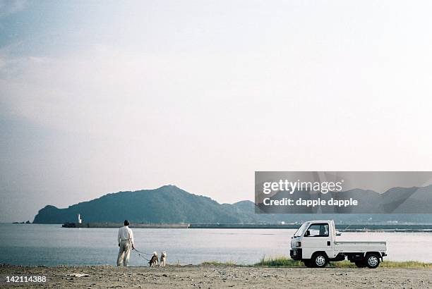 man with dog - small truck bildbanksfoton och bilder