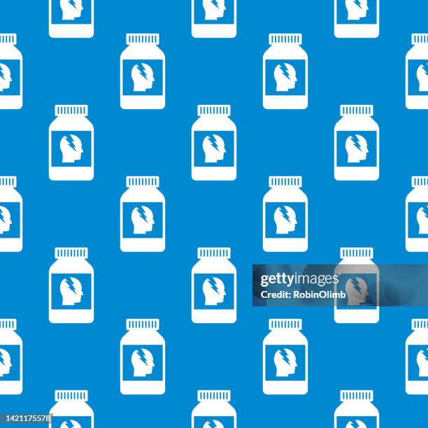 headache pill bottles seamless pattern - pharmacy background stock illustrations