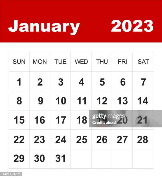 ilustraciones, imágenes clip art, dibujos animados e iconos de stock de calendario enero 2023 - january