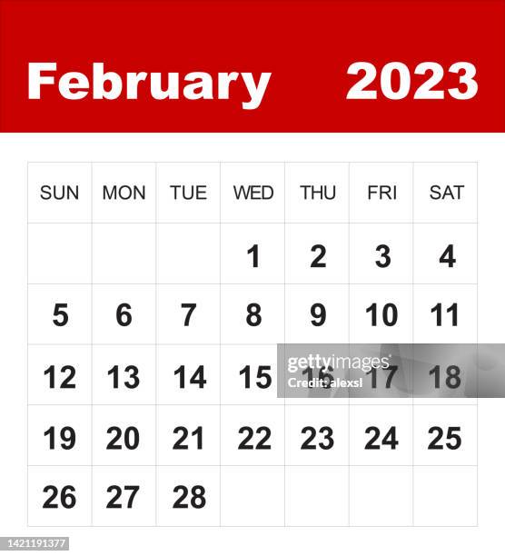 illustrazioni stock, clip art, cartoni animati e icone di tendenza di calendario febbraio 2023 - february