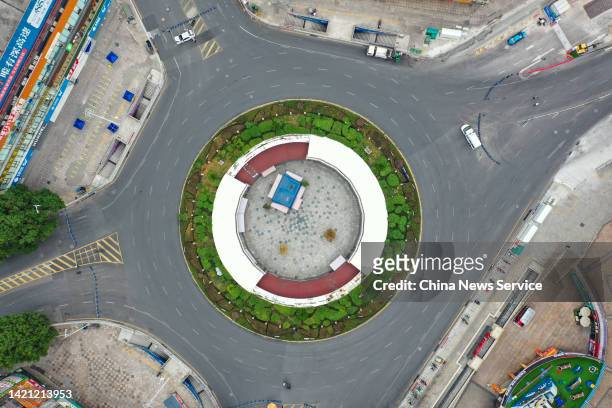 Aerial view of near-empty streets as Guiyang imposes temporary static control in parts of the city to curb new COVID-19 outbreak on September 5, 2022...