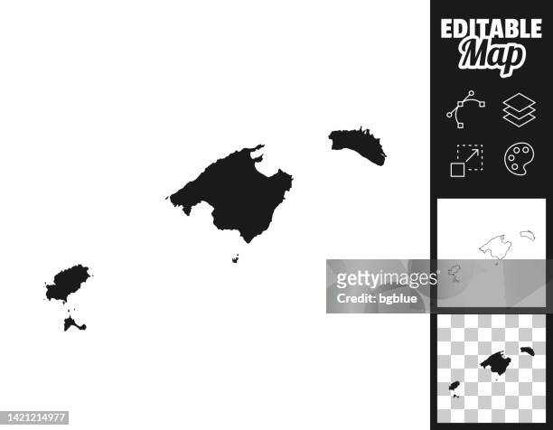ilustraciones, imágenes clip art, dibujos animados e iconos de stock de mapas de las islas baleares para el diseño. fácilmente editable - islas baleares