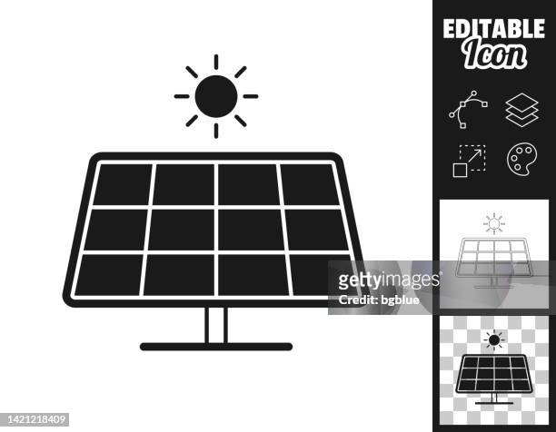 stockillustraties, clipart, cartoons en iconen met solar panel with sun. icon for design. easily editable - zonnepanelen