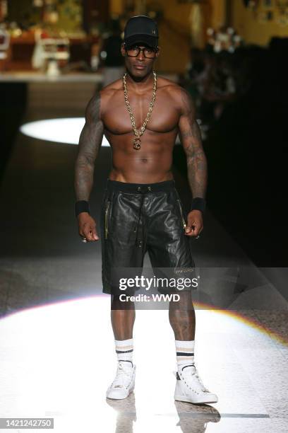 Model Tyson Beckford on the runway at DSQUARED2's spring 2009 menswear show at the Corso Italia in Milan.