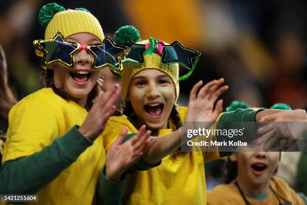 Matildas supporters cheer during the International Friendly Match between the Australia Matildas and Canada at Allianz Stadium on September 06, 2022...