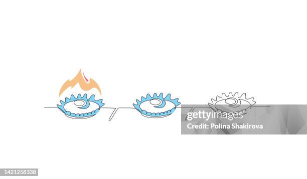 kontinuierliche linienzeichnung eines gasherds. - gasflamme stock-grafiken, -clipart, -cartoons und -symbole