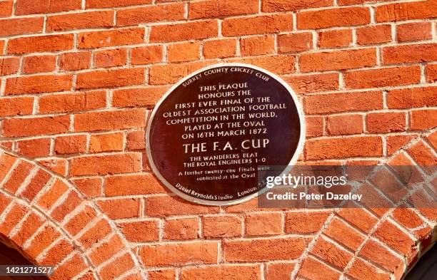 The Plaque Honoring the First Ever FA Cup Final at the he Oval Cricket Ground on September 18,2019 in London,England.