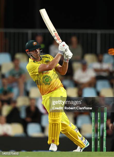 Cameron Green of Australia bats during game one of the One Day International Series between Australia and New Zealand at Cazaly's Stadium on...