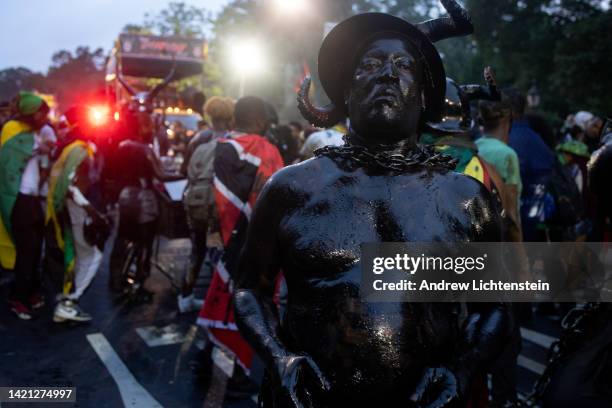 Brooklyn's Caribbean community celebrates Jouvert the pre-carnival dawn street party that marks the end of slavery, on September 5, 2022 in the Crown...