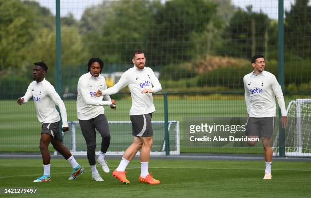 Pierre-Emile Hojbjerg of Tottenham Hotspur trains during a Tottenham Hotspur Training session ahead of their UEFA Champions League group D match...