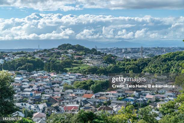 summer clouds over the residential district in kanagawa of japan - rural fotografías e imágenes de stock