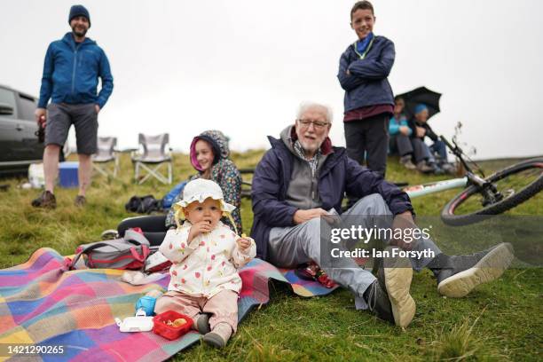 Fans wait as the peloton approaches the climb at Chapel Fell in Weardale during Stage 3 of the Tour of Britain on September 06, 2022 in Barnard...