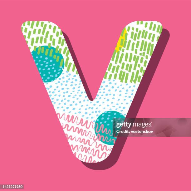 sketch pattern organic round alphabets refreshing vector illustration - letter v stock illustrations