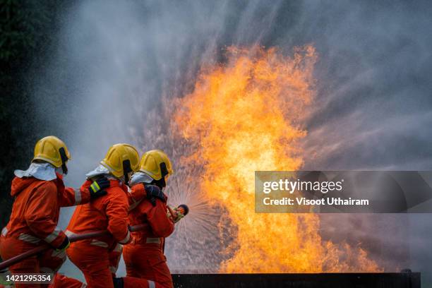 firefighters are extinguishing the fire. - extinguir fotografías e imágenes de stock