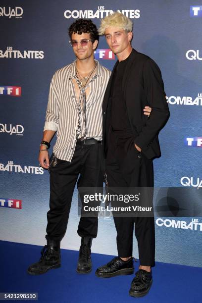 Mikaël Mittelstadt and Maxence Danet-Fauvel attend the "Les Combattantes" Photocall at Cinema Gaumont Marignan on September 05, 2022 in Paris, France.