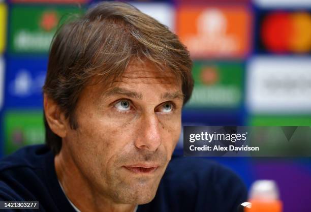 Tottenham Hotspur Manager, Antonio Conte speaks to the press ahead of their UEFA Champions League group D match against Olympique Marseille at...