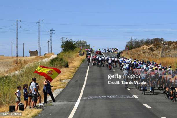 General view of the peloton competing during the 77th Tour of Spain 2022, Stage 16 a 189,4km stage from Sanlúcar de Barrameda to Tomares /...