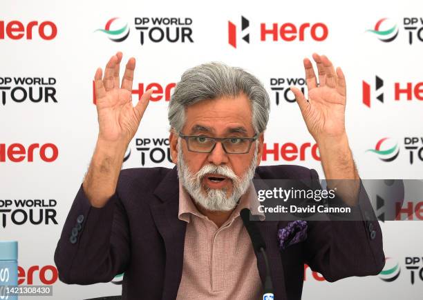 Dr Pawan Munjal of India the Chairman and CEO of Hero MotoCorp speaks to the media at the announcement of the new Hero Cup event to be played in Abu...