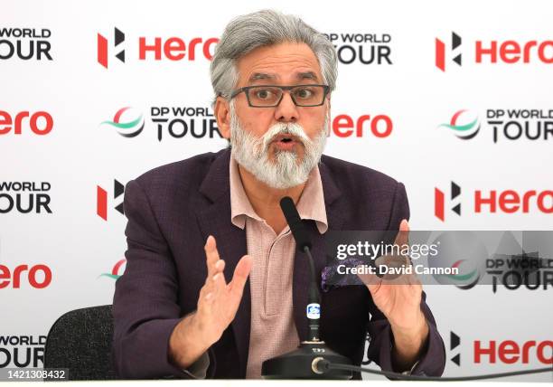 Dr Pawan Munjal of India the Chairman and CEO of Hero MotoCorp speaks to the media at the announcement of the new Hero Cup event to be played in Abu...